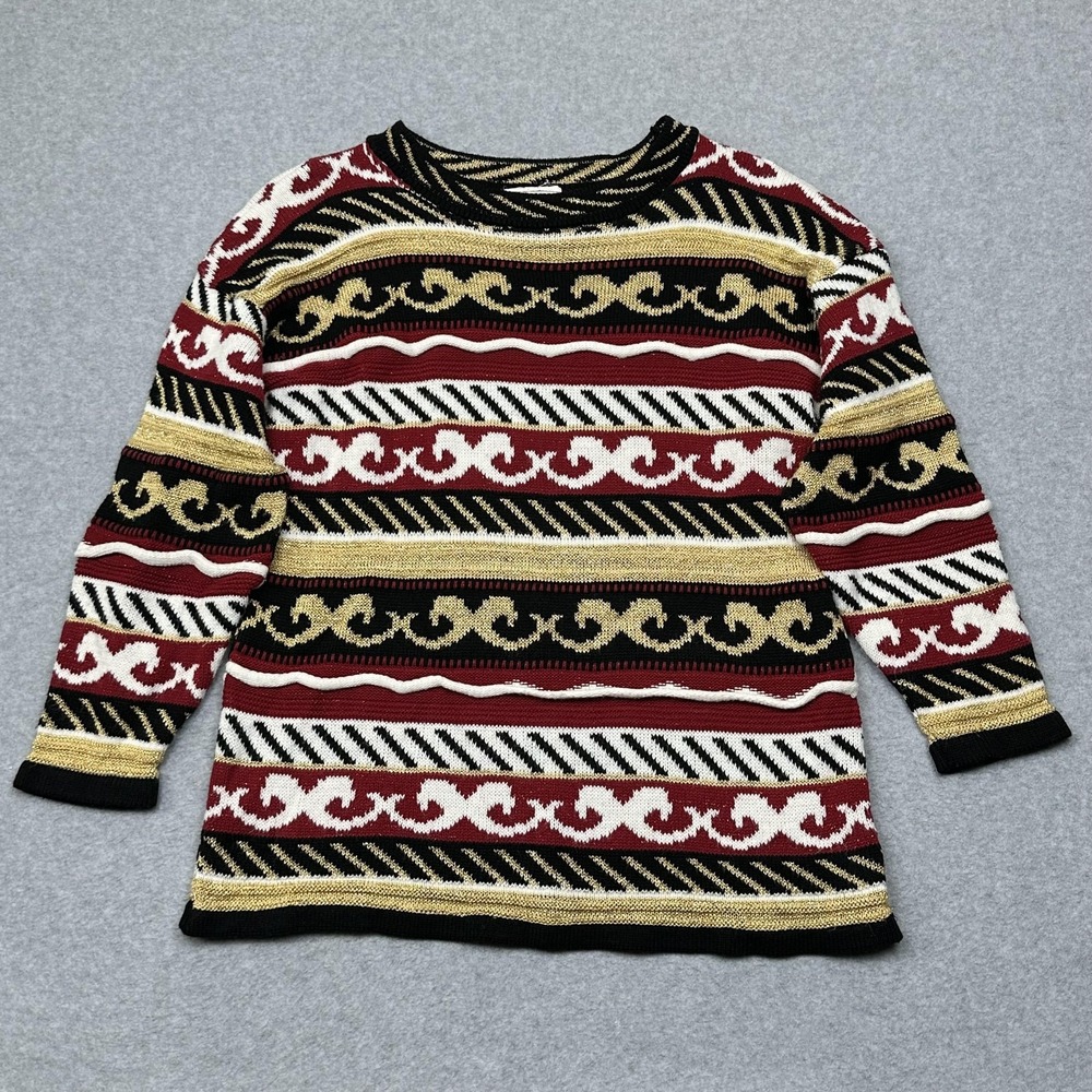 Vintage Trimmings Sweater Womens M Metallic 3D Knit Made USA 90s Pullover‎